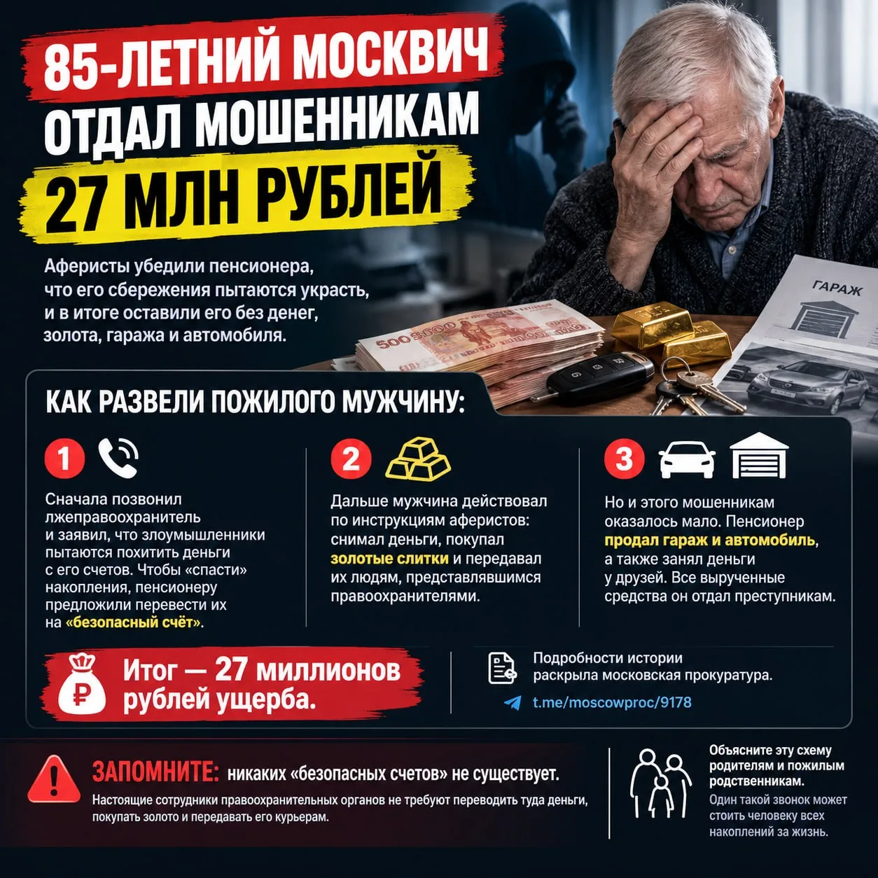 💻 85-ЛЕТНИЙ МОСКВИЧ ОТДАЛ МОШЕННИКАМ 27 МЛН РУБЛЕЙ