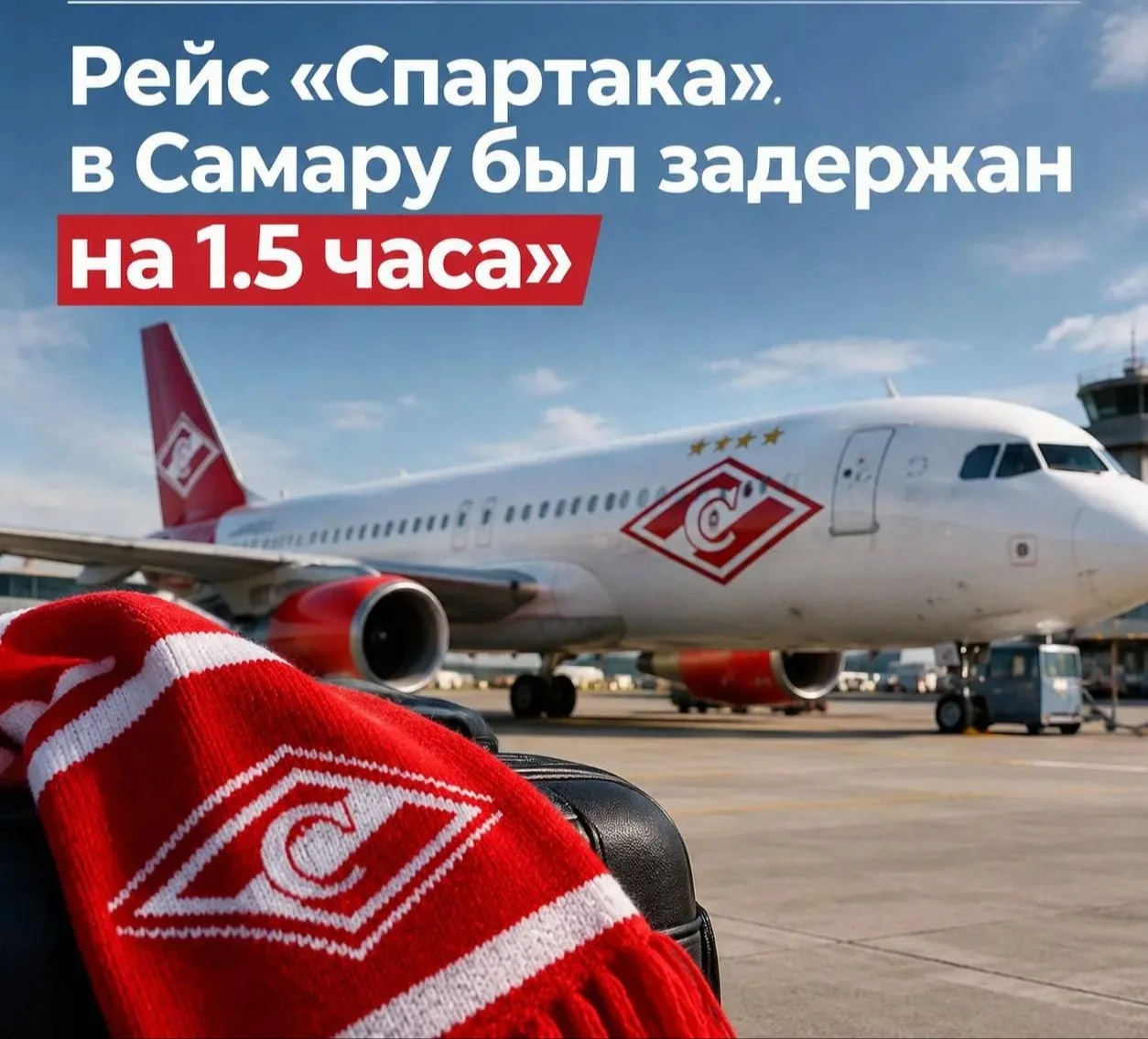 🔥✈️ Рейс❤🤍 «Спартака» в⚽ Самару был задержан на 1.5 часа:🤔