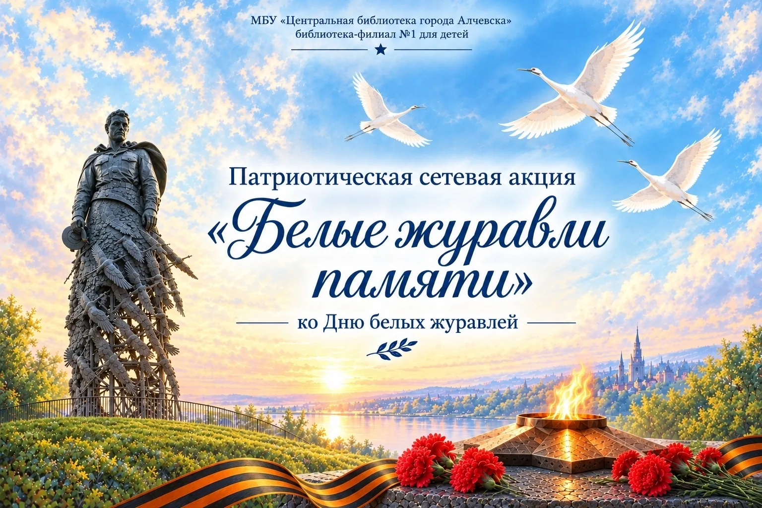 Библиотека Алчевска приглашает на сетевую акцию «Белые журавли памяти»