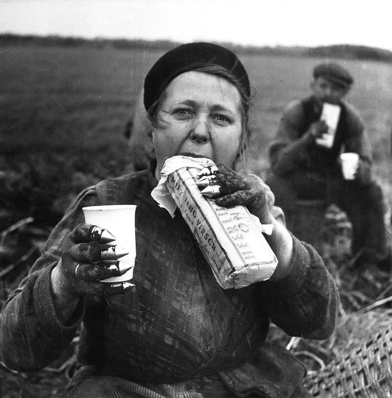 Голландские картофелекопы обедают в поле. 1940 г., Нидерланды