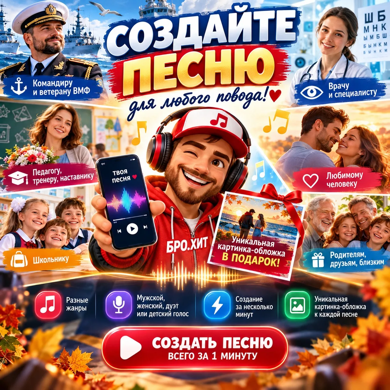 🎁 Создайте песню для близкого человека — всего за 1 минуту! 🎶