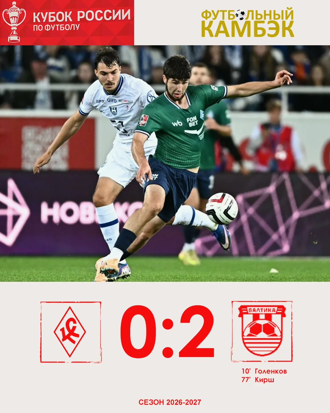 🌊🏆 «Балтика» уверенно обыграла «Крылья Советов» в матче FONBET Кубка России!