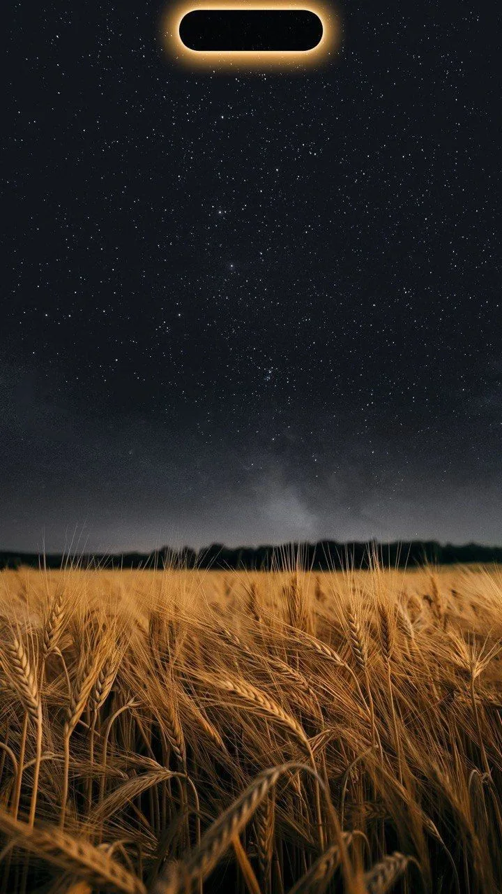 Ночью над пшеничным полем летит какой-то объект, а в небе светит луна 🌾🌙✨