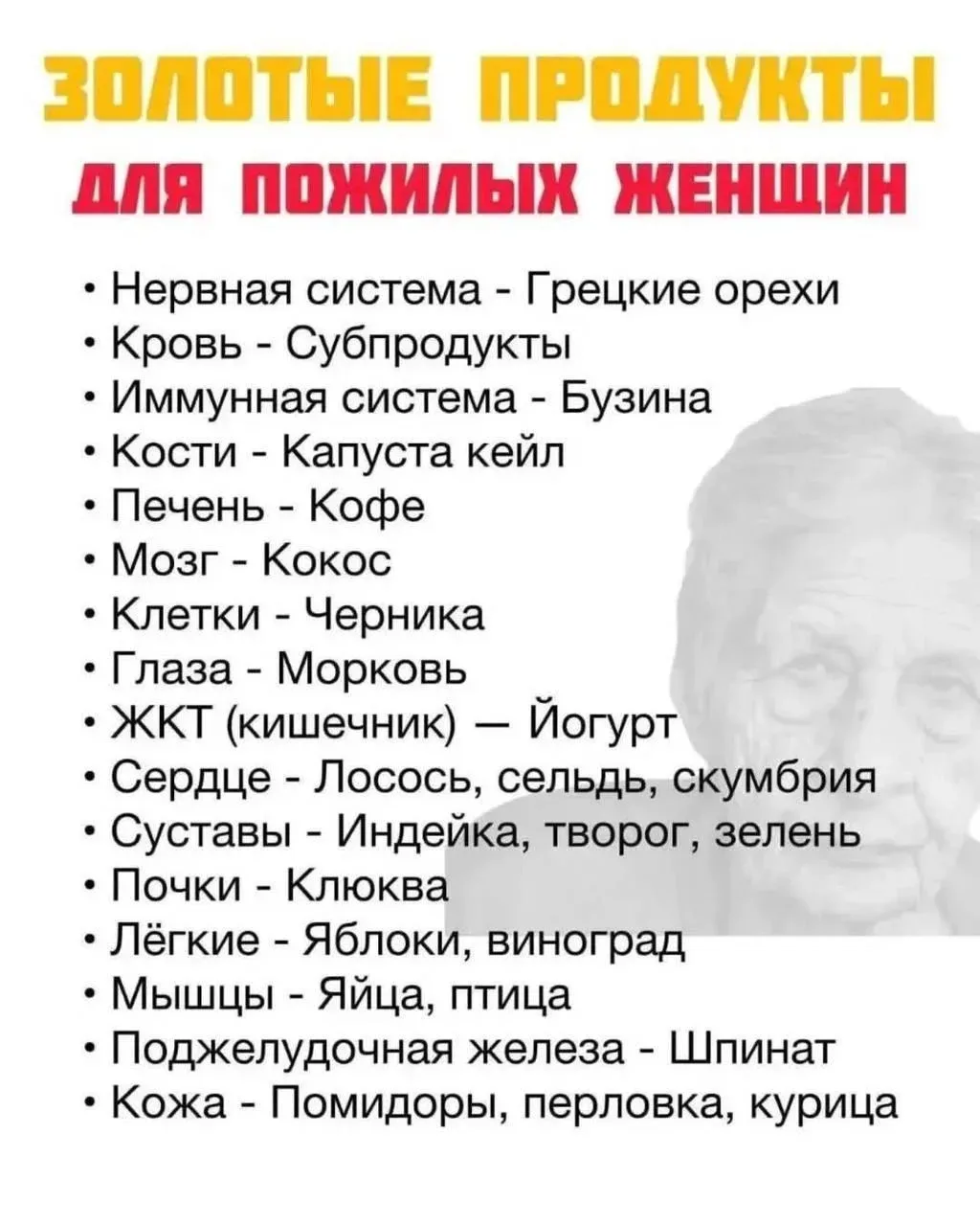 Золотые продукты для пожилых женщин 👀