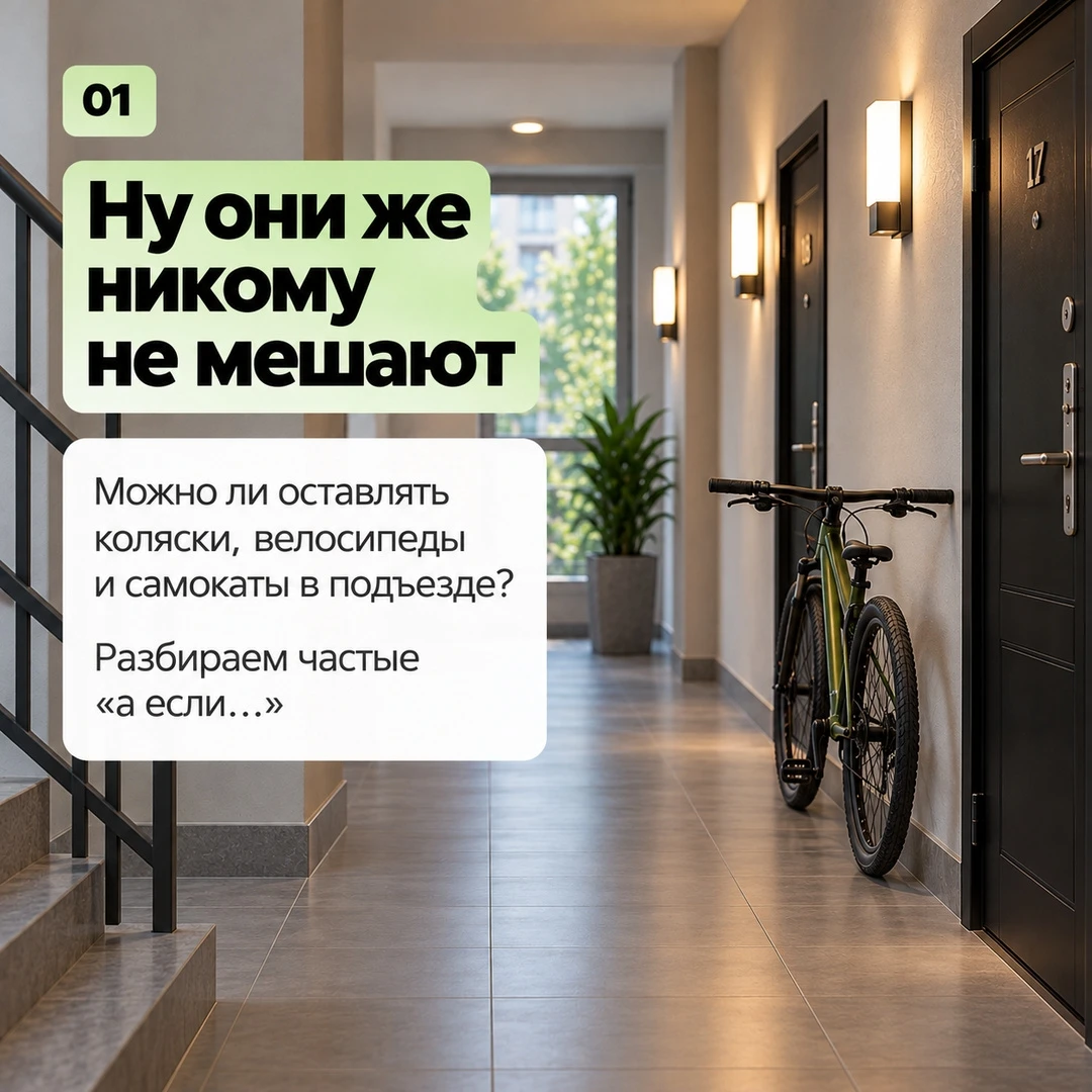 Убрать коляски, велосипеды, самокаты – это не просьба УК, а требование МЧС: пути эвакуа...