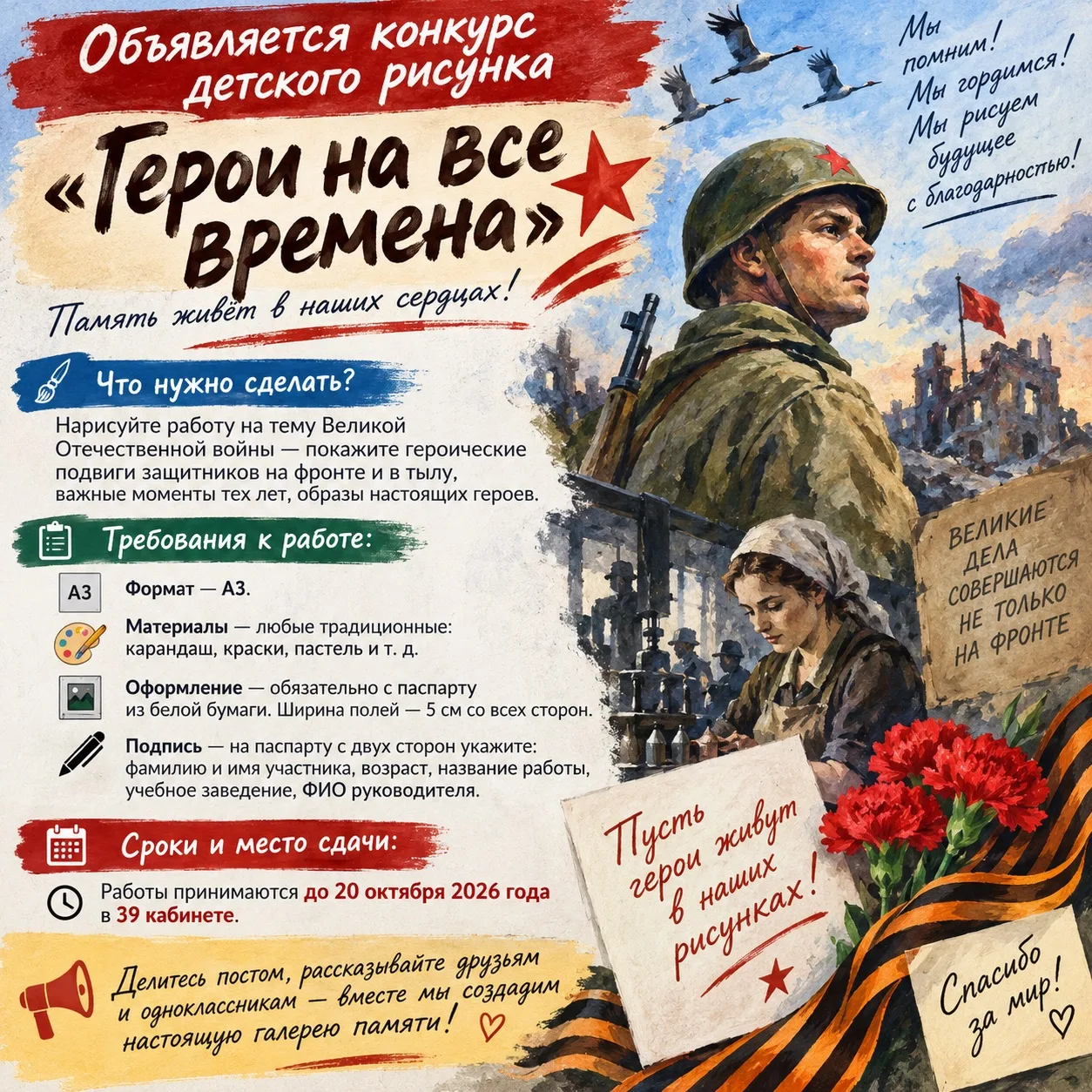 Объявляется конкурс детского рисунка «Герои на все времена»!