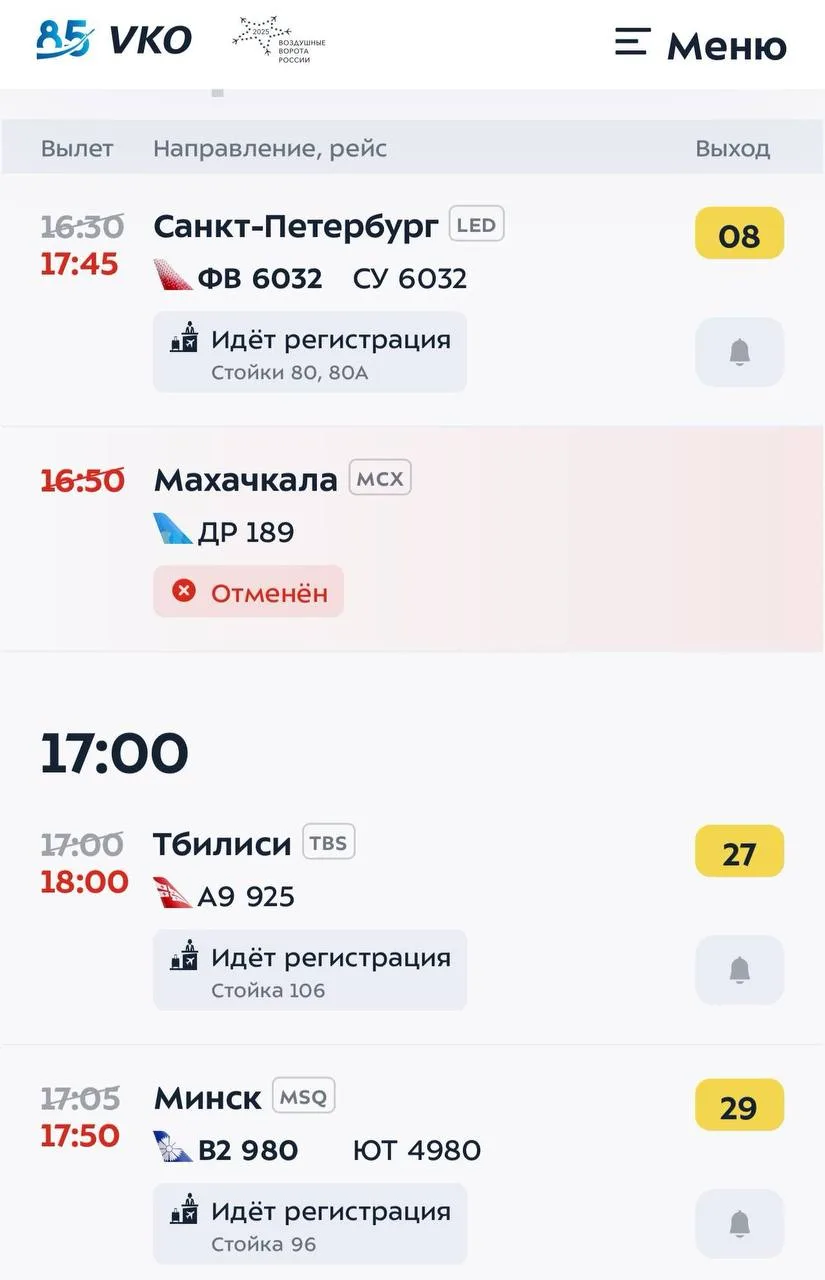 В московских аэропортах задержали свыше 370 рейсов