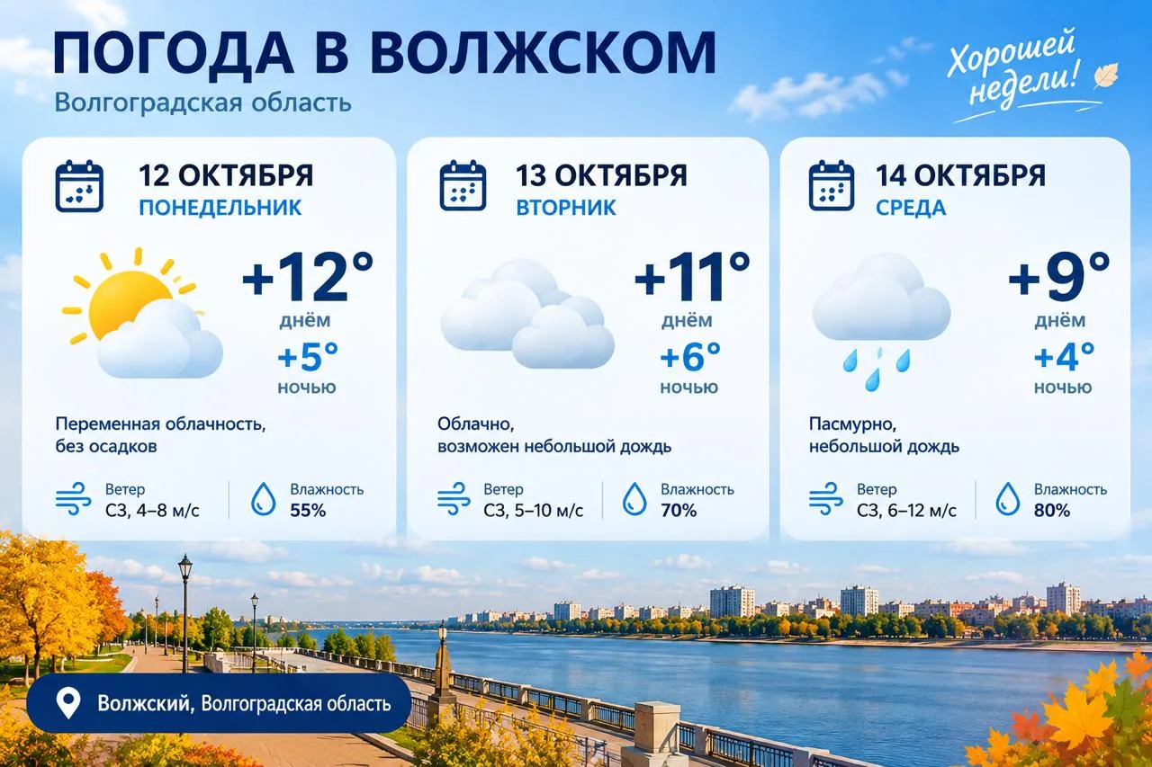 Доброе утро, волжане! Погода сегодня: днем +12, ночью +5. Осадков не будет.