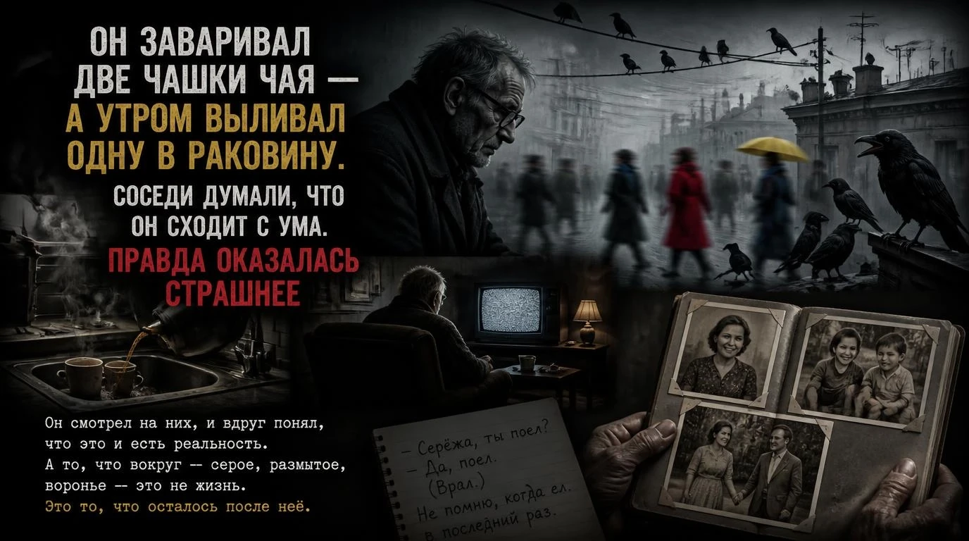 Он заваривал две чашки чая — а утром выливал одну в раковину. Соседи думали, что он схо...