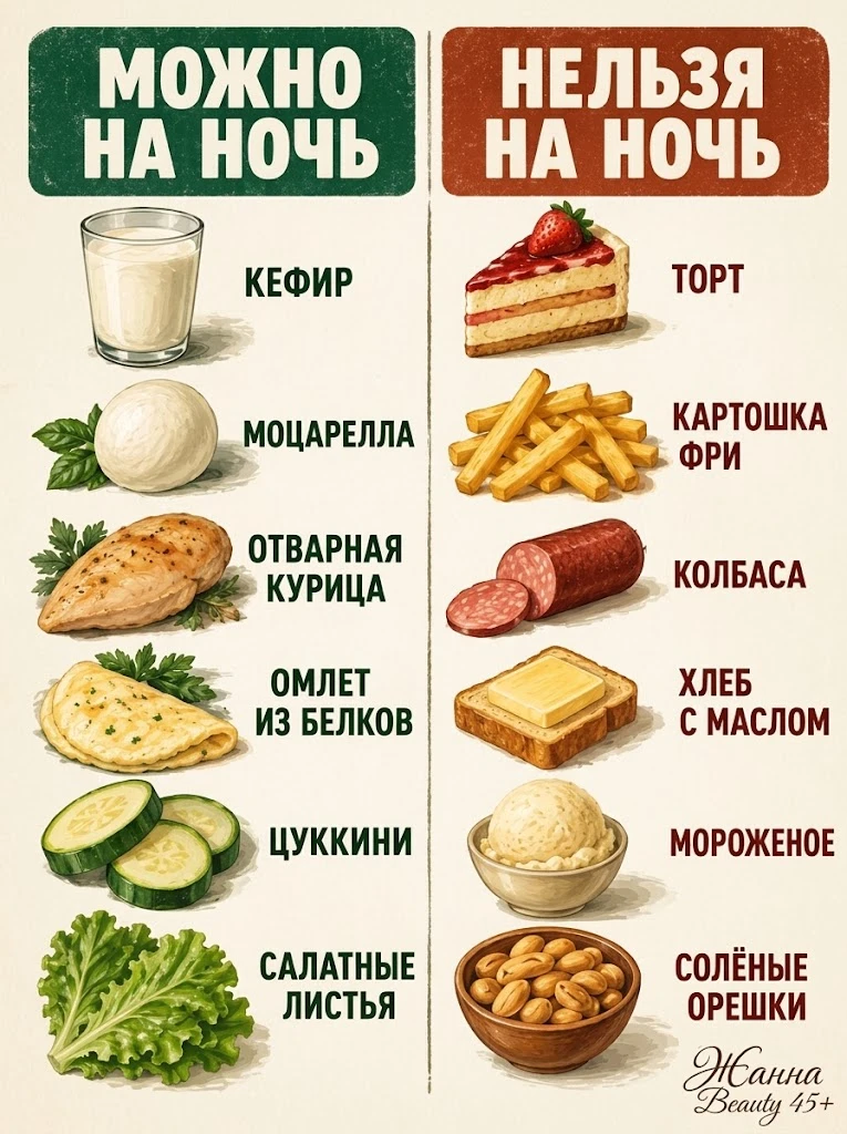 🌙 Что можно есть на ночь, а что — лучше не стоит