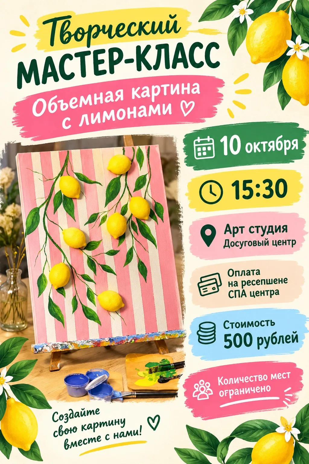 🍋 Творческий мастер-класс «Объёмная картина с лимонами» 🍋