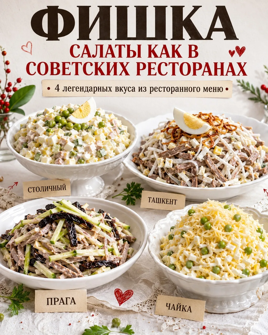 Есть салаты, которые моментально возвращают в атмосферу старых ресторанов — белые скате...