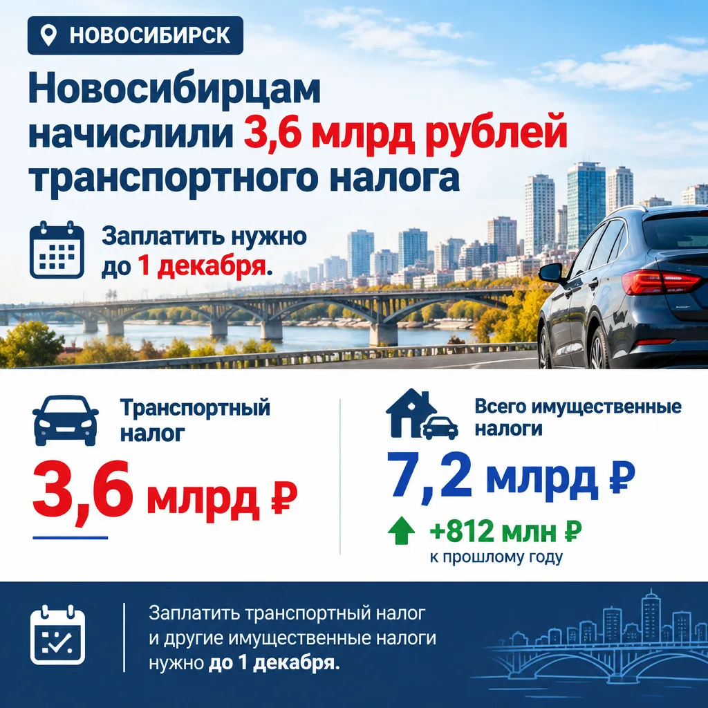 🚗 Новосибирцам начислили 3,6 млрд рублей транспортного налога