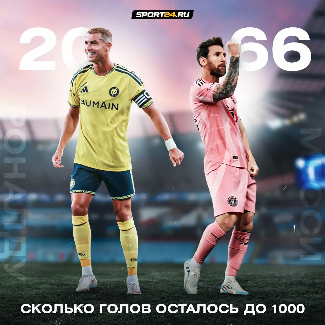 Роналду и Месси в погоне за 1000 голов. Ночью Лео оформил дубль ⚡️