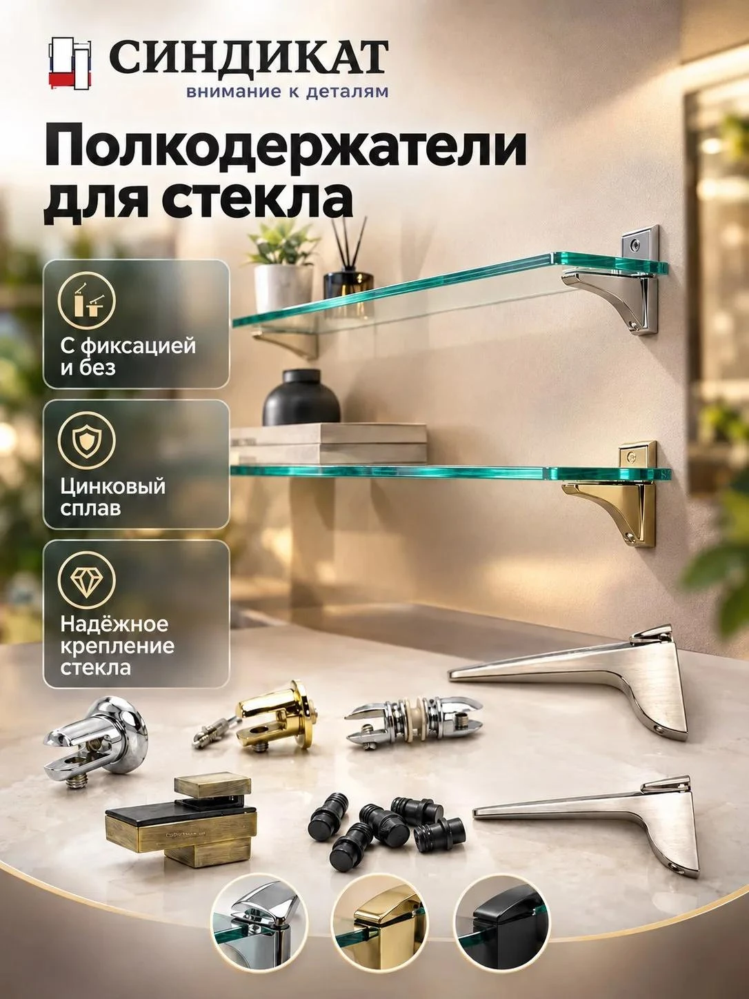 Полкодержатели для стекла от «Синдикат»