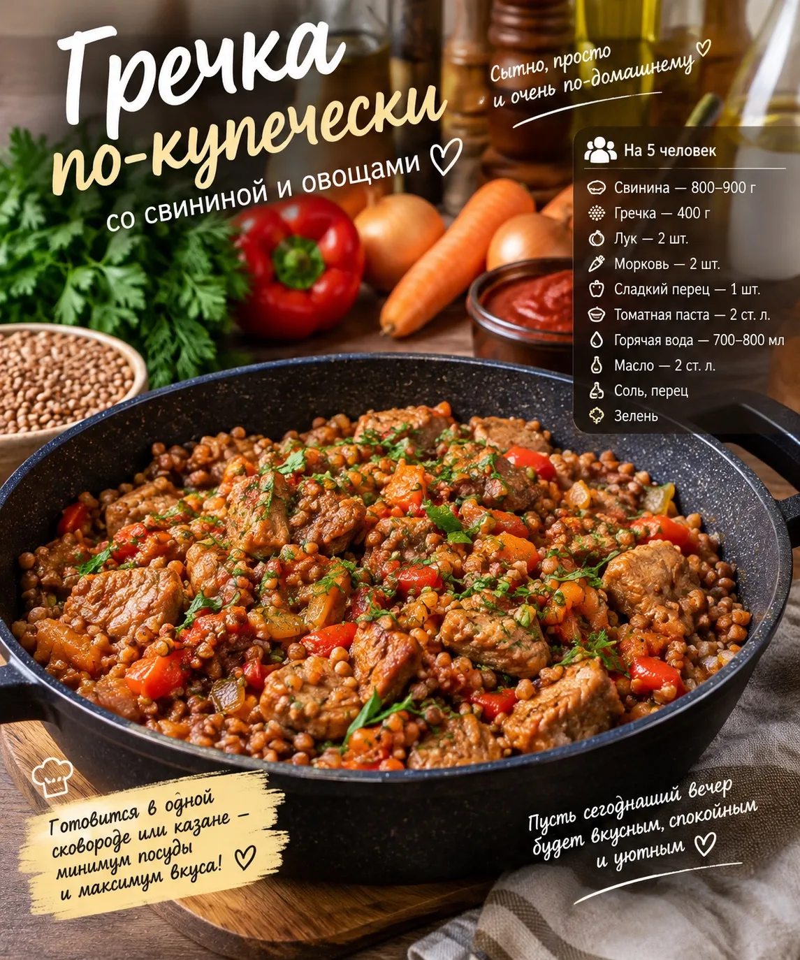 Гречка по-купечески со свининой и овощами