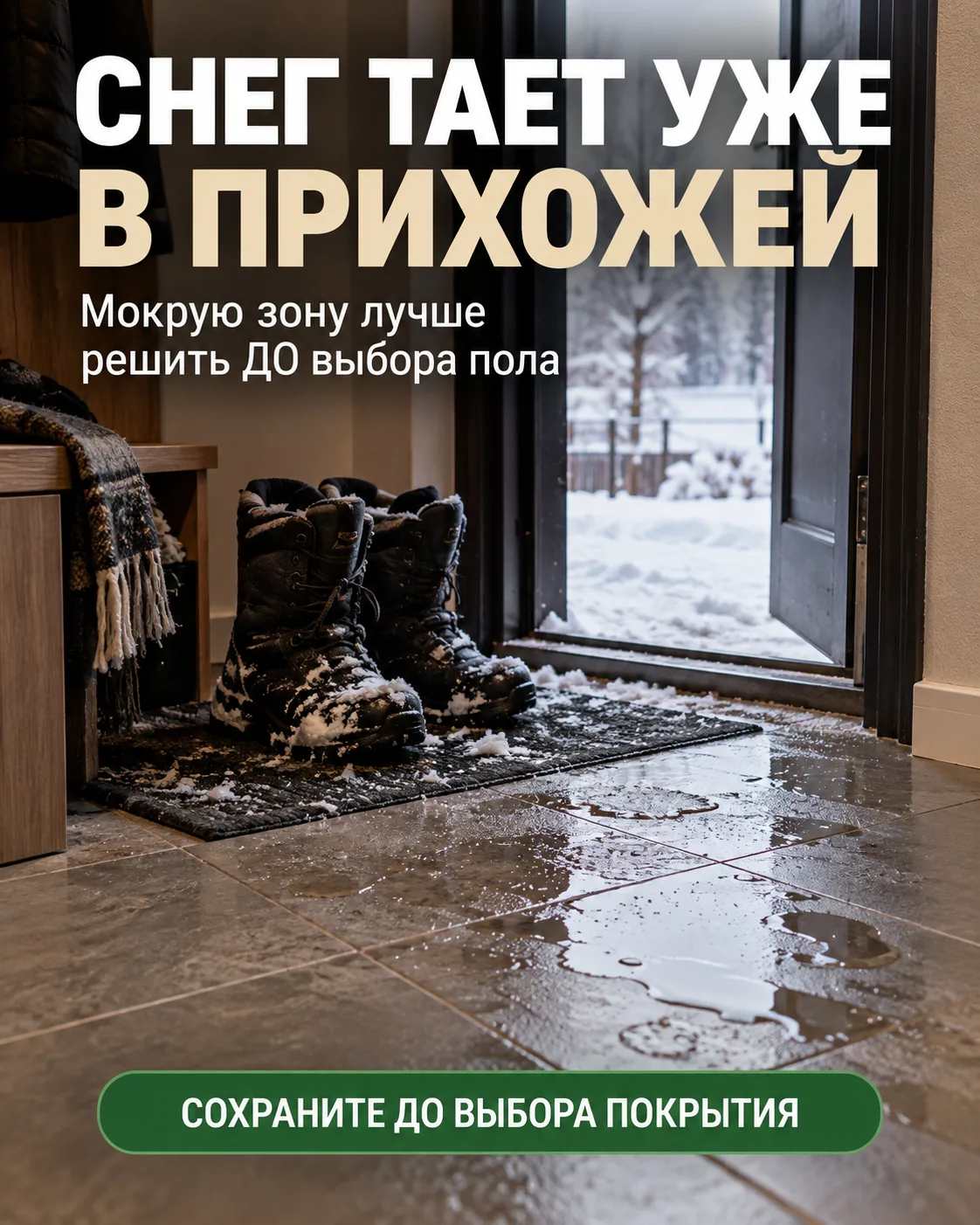 В Омске снег с обуви заканчивается не у двери — через несколько минут он становится вод...
