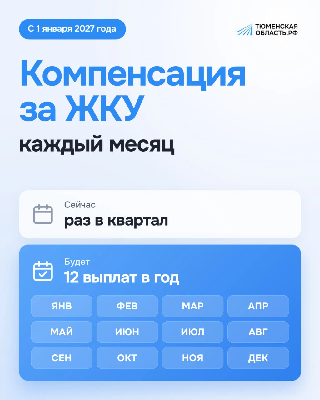 С 1 января 2027 года льготники Тюменской области будут получать компенсацию за ЖКУ ежем...