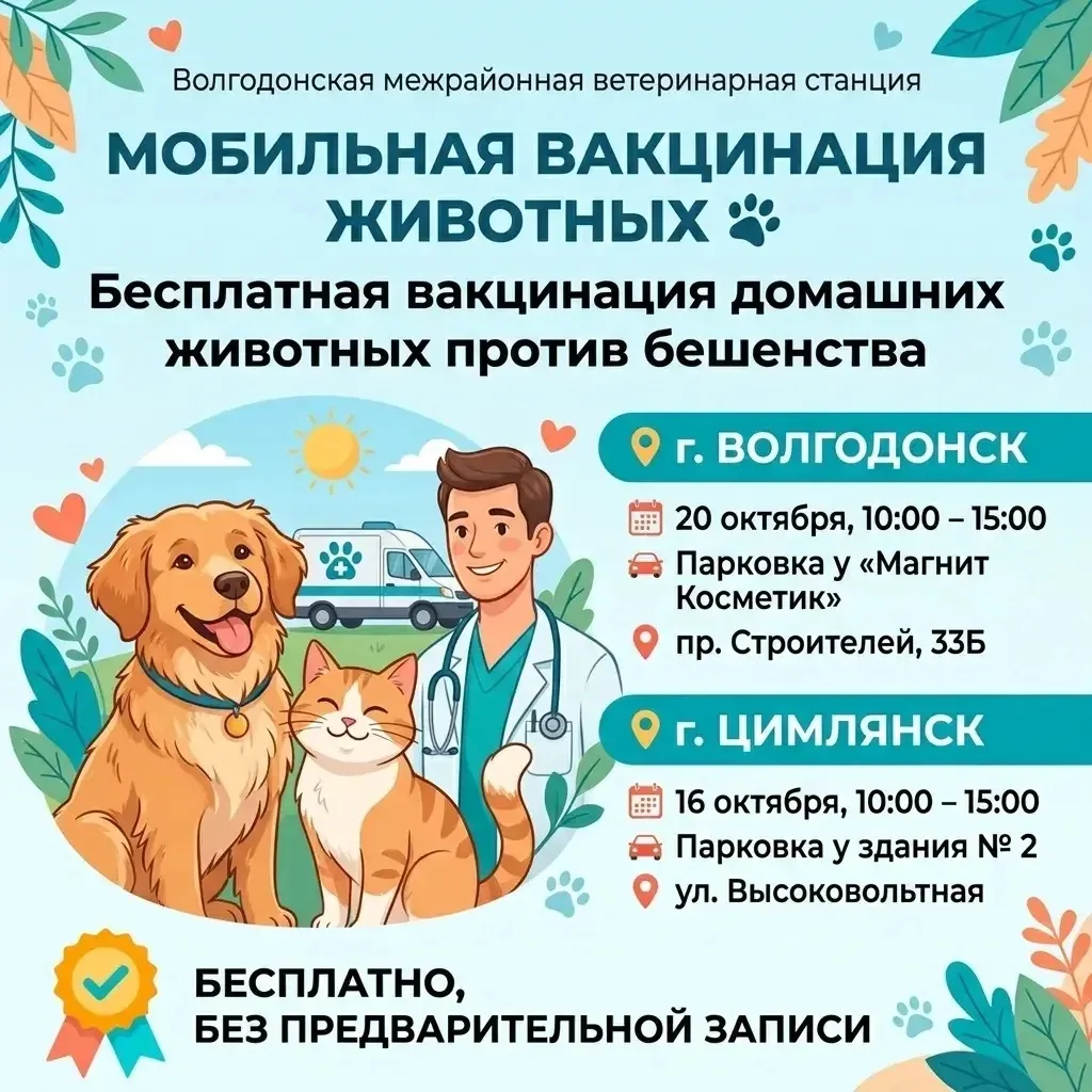 🐾 Бесплатная вакцинация питомцев от бешенства