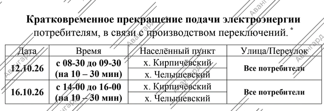 Отключение электроэнергии