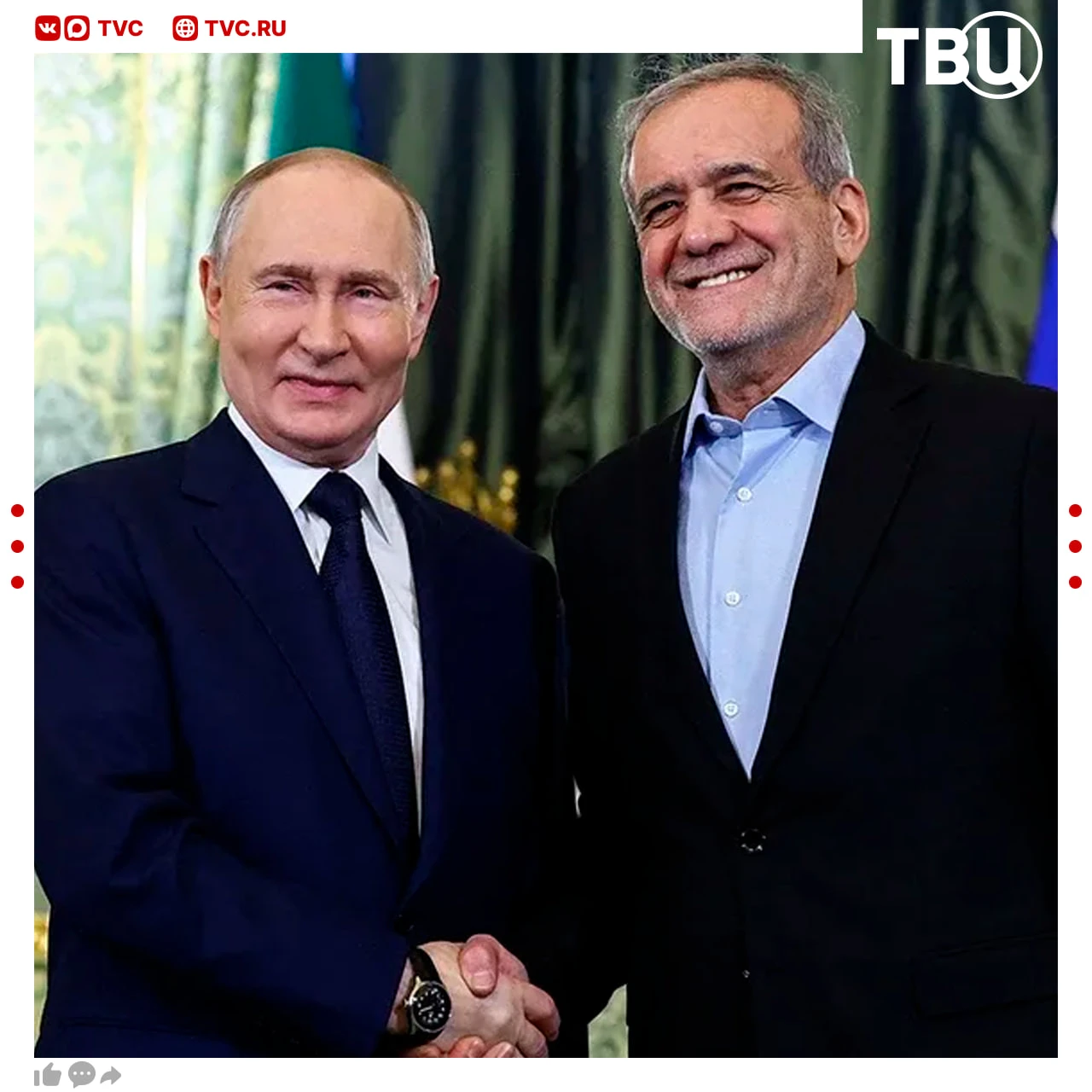 Владимир Путин встретился с Масудом Пезешкианом в Туркмении