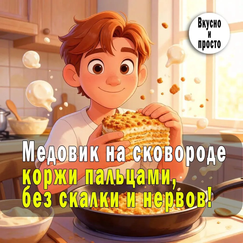 Медовик на сковороде: коржи пальцами, без скалки и нервов!