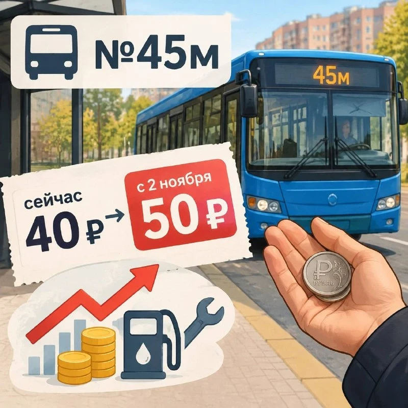 🚊 Проезд дорожает на маршруте №45м