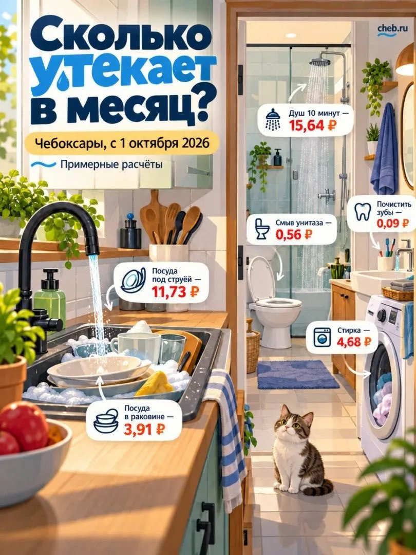 Принять ванну в Чебоксарах стоит 30 рублей, а стирка — почти 5 рублей.