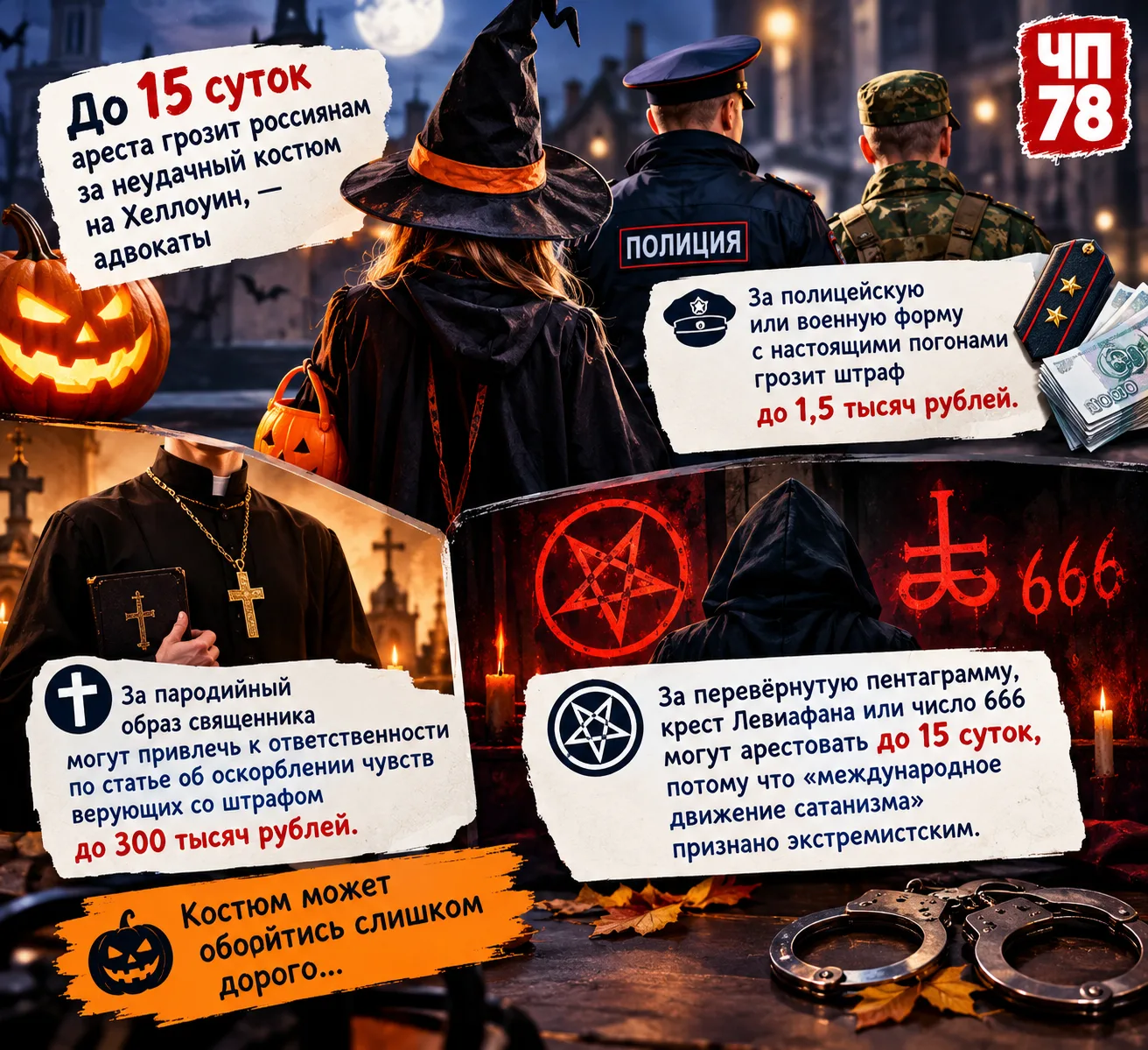 🎃 До 15 суток ареста грозит россиянам за неудачный костюм на Хеллоуин, — адвокаты
