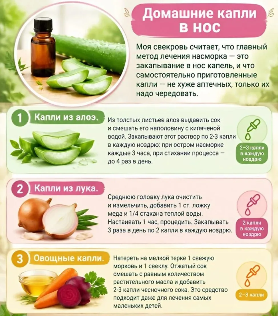 🍃 Домашние капли в нос: проверенные рецепты от бабушек