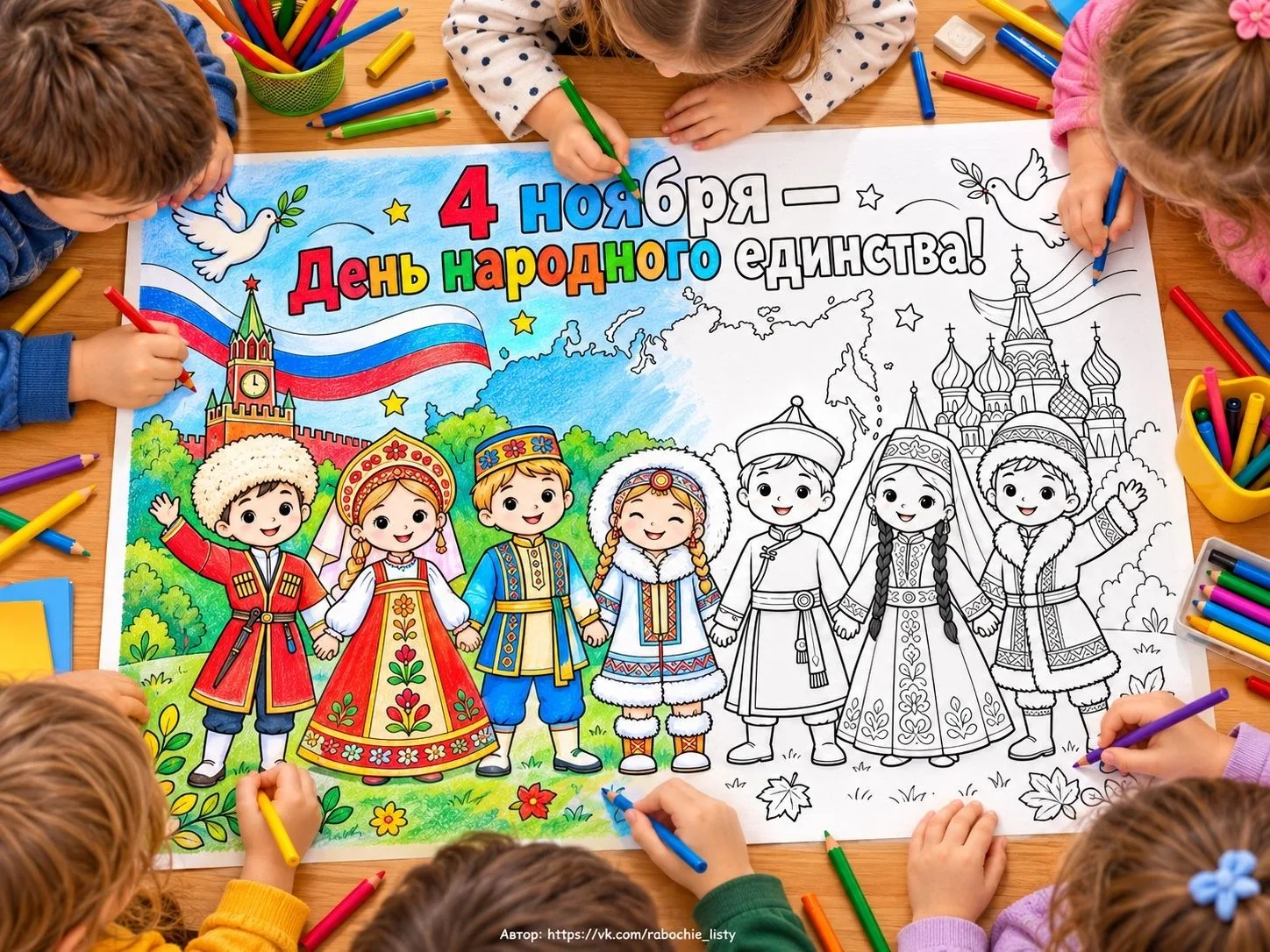 БОЛЬШАЯ раскраска ко Дню народного единства! 🇷🇺🤝📍Раскраска поделена на 2, 4 и 8 лис...