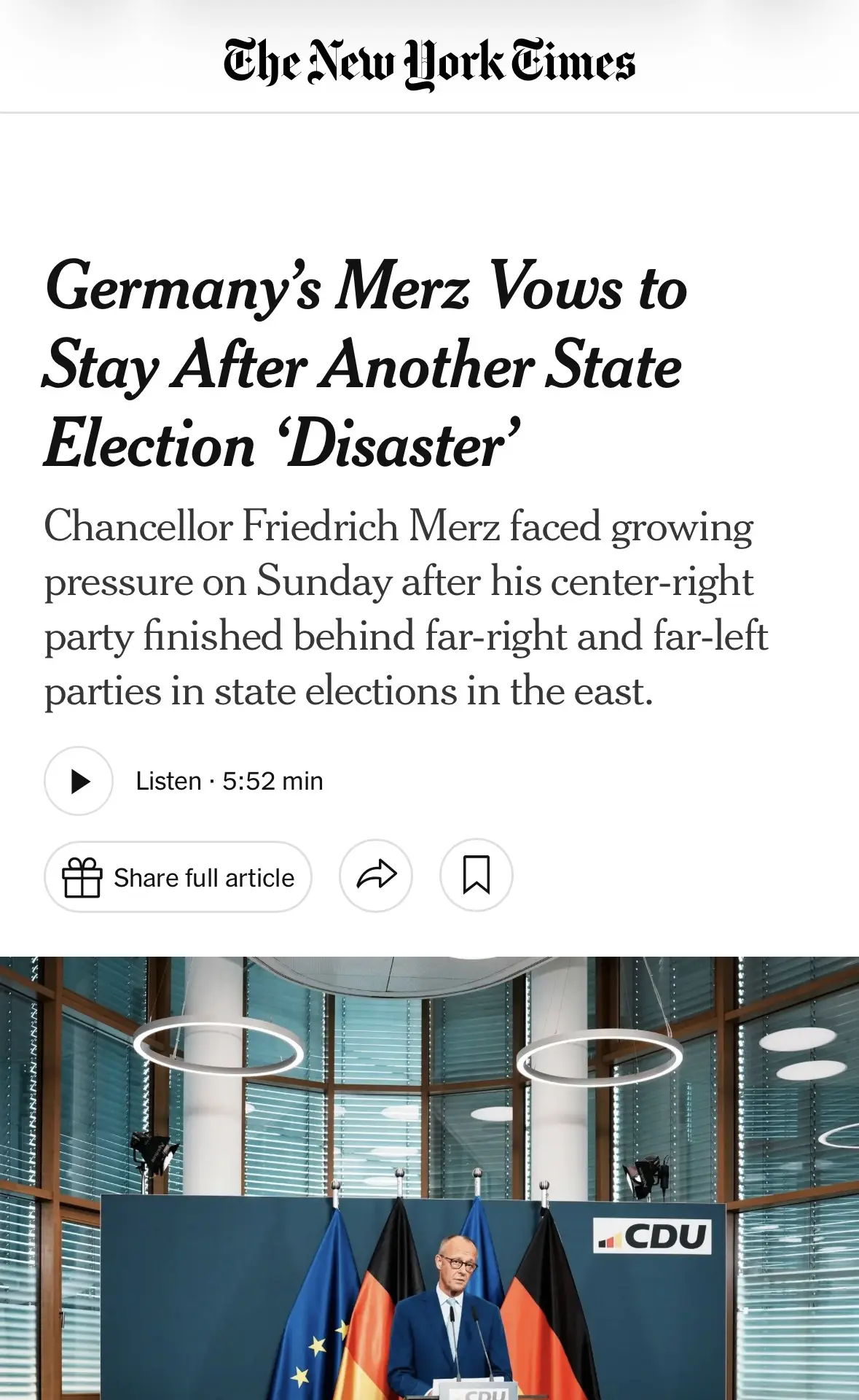 ❗️ Партия Мерца проиграла, но он цепляется за власть - The New York Times
