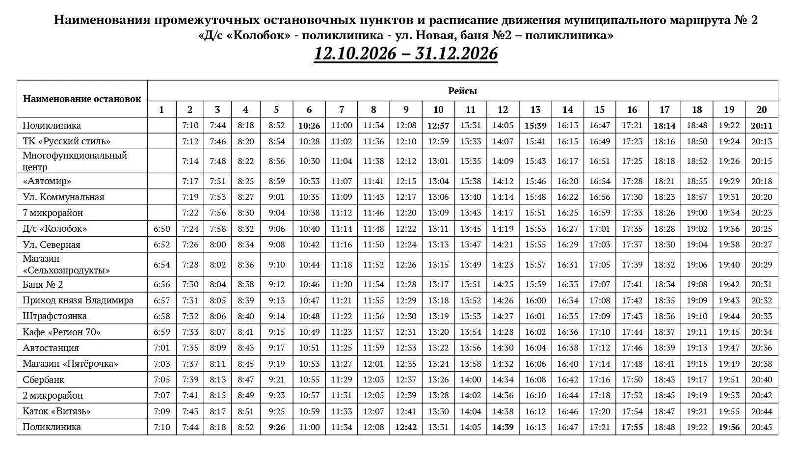 ❗️Внимание! 11 октября 2026 года маршрут № 2 заканчивает движение на Колтогорские дачи....