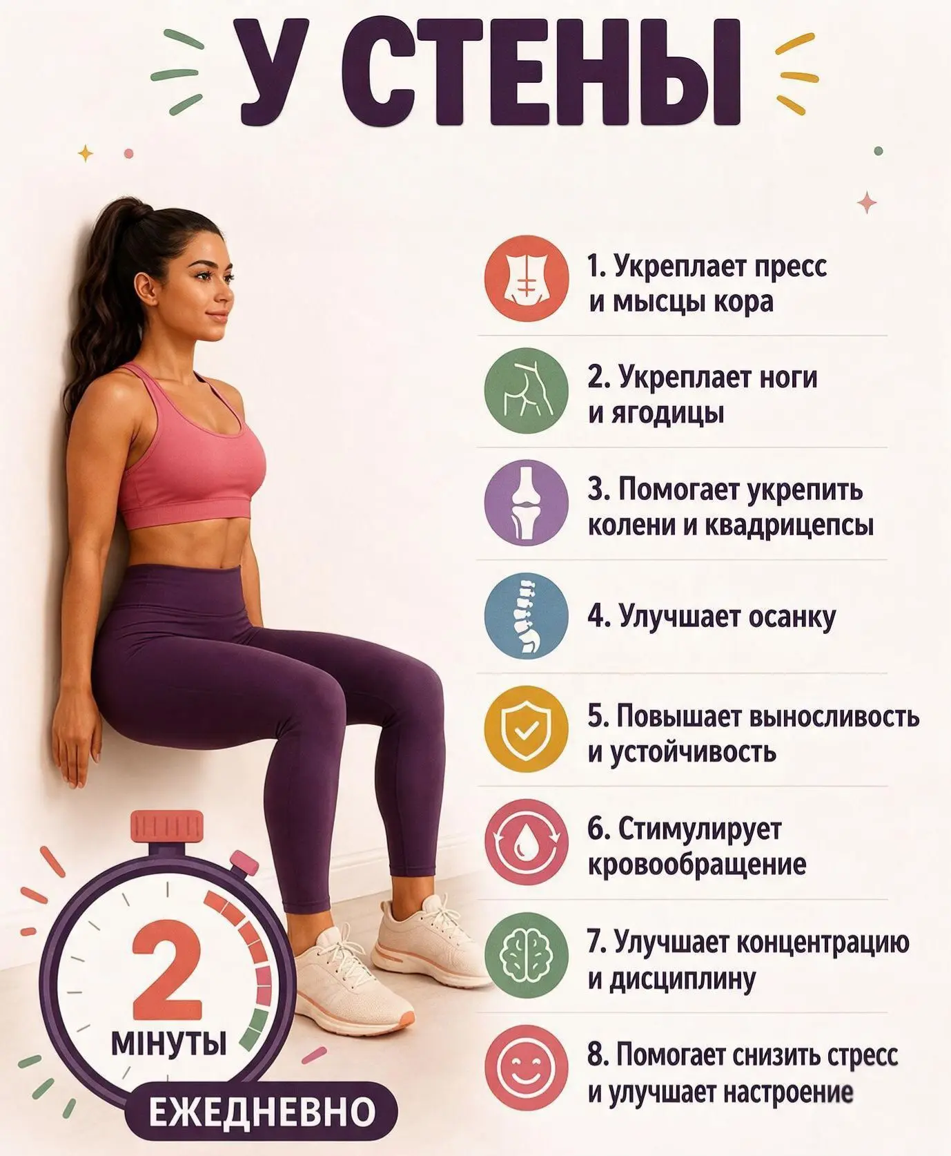 Секрет: 2 минуты у стены работают на всё тело 🧡
