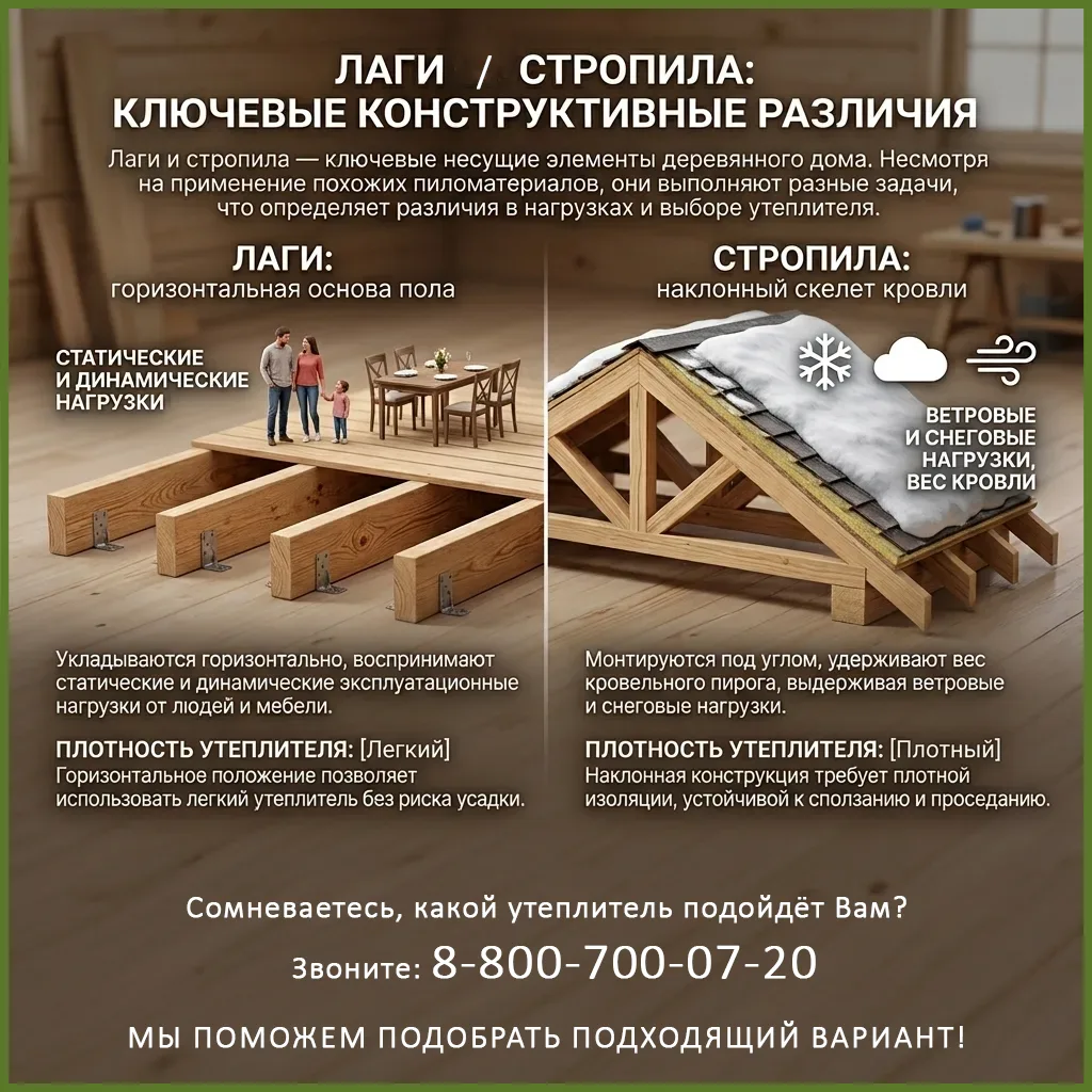 Лаги и стропила: в чём разница и как правильно выбрать утеплитель?