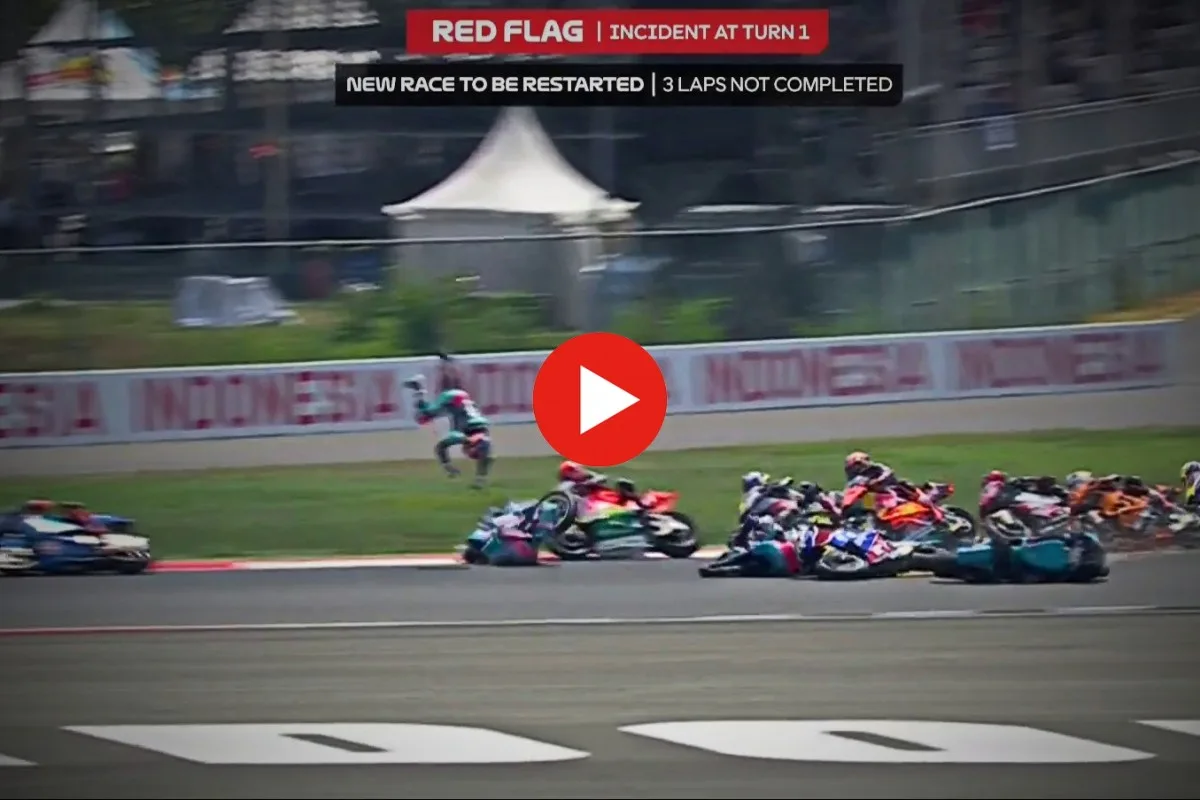 Грандиозный завал на старте Moto2 в Индонезии: видео со всех ракурсов, причины и послед...