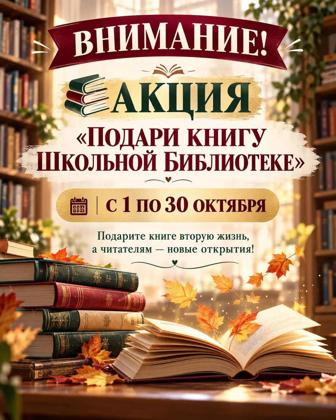 📚 ПОДАРИ КНИГУ ШКОЛЬНОЙ БИБЛИОТЕКЕ!