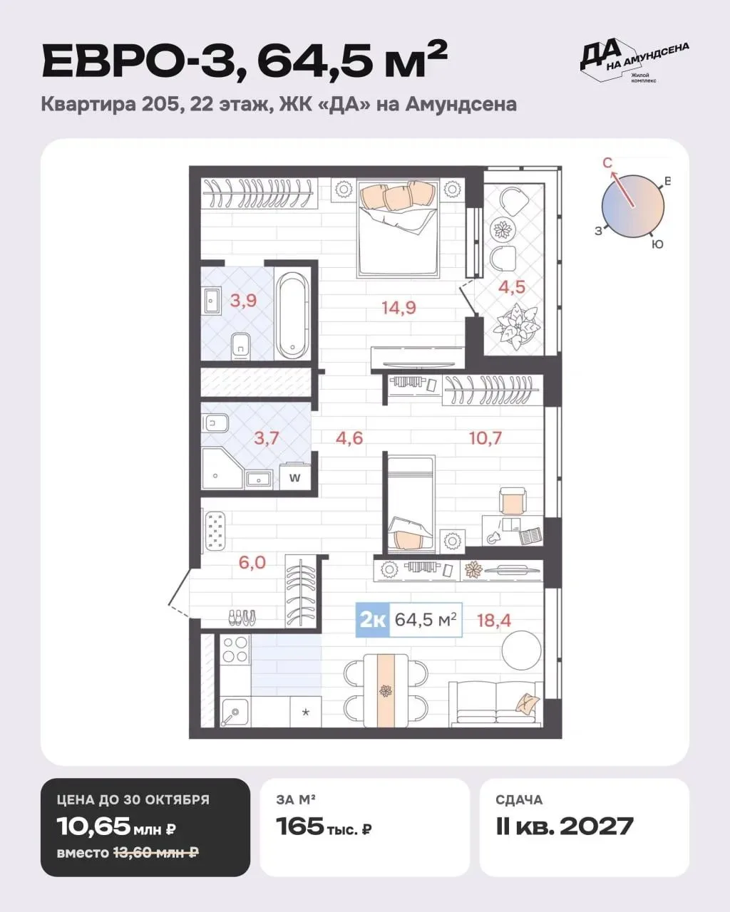 Евро-3 на 22 этаже — 10 648 800 ₽