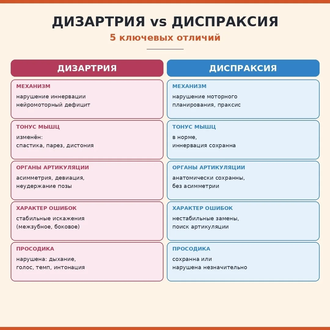 Сохраните: 5 отличий дизартрии от диспраксии.