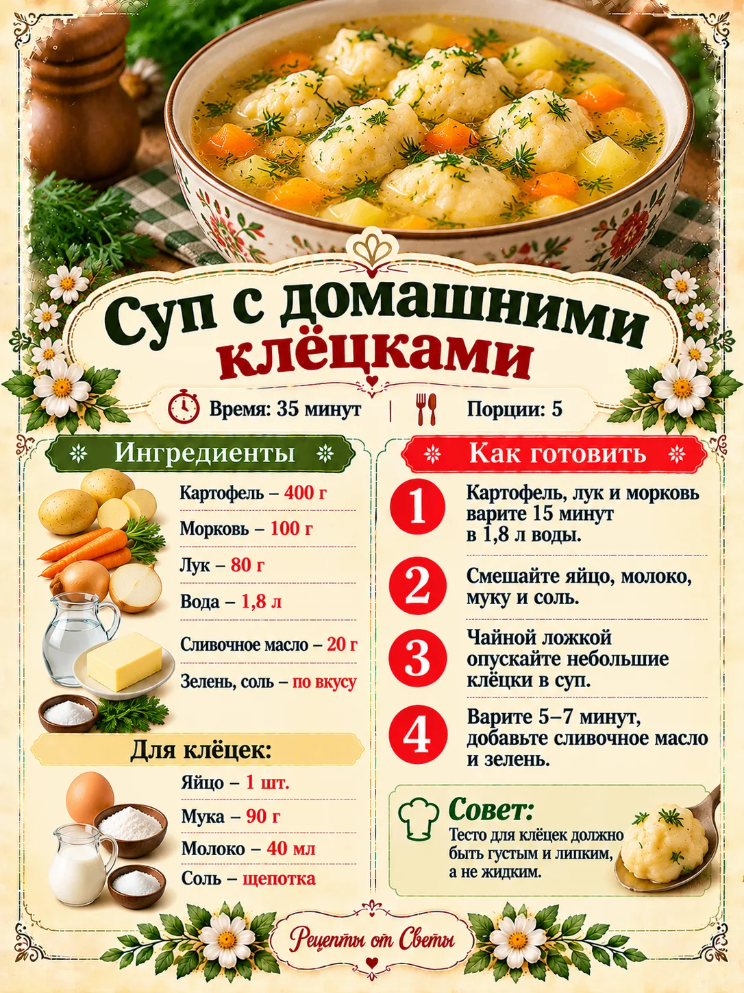 🥣 Домашний суп с клёцками, где самые вкусные маленькие кусочки теста хочется выловить ...