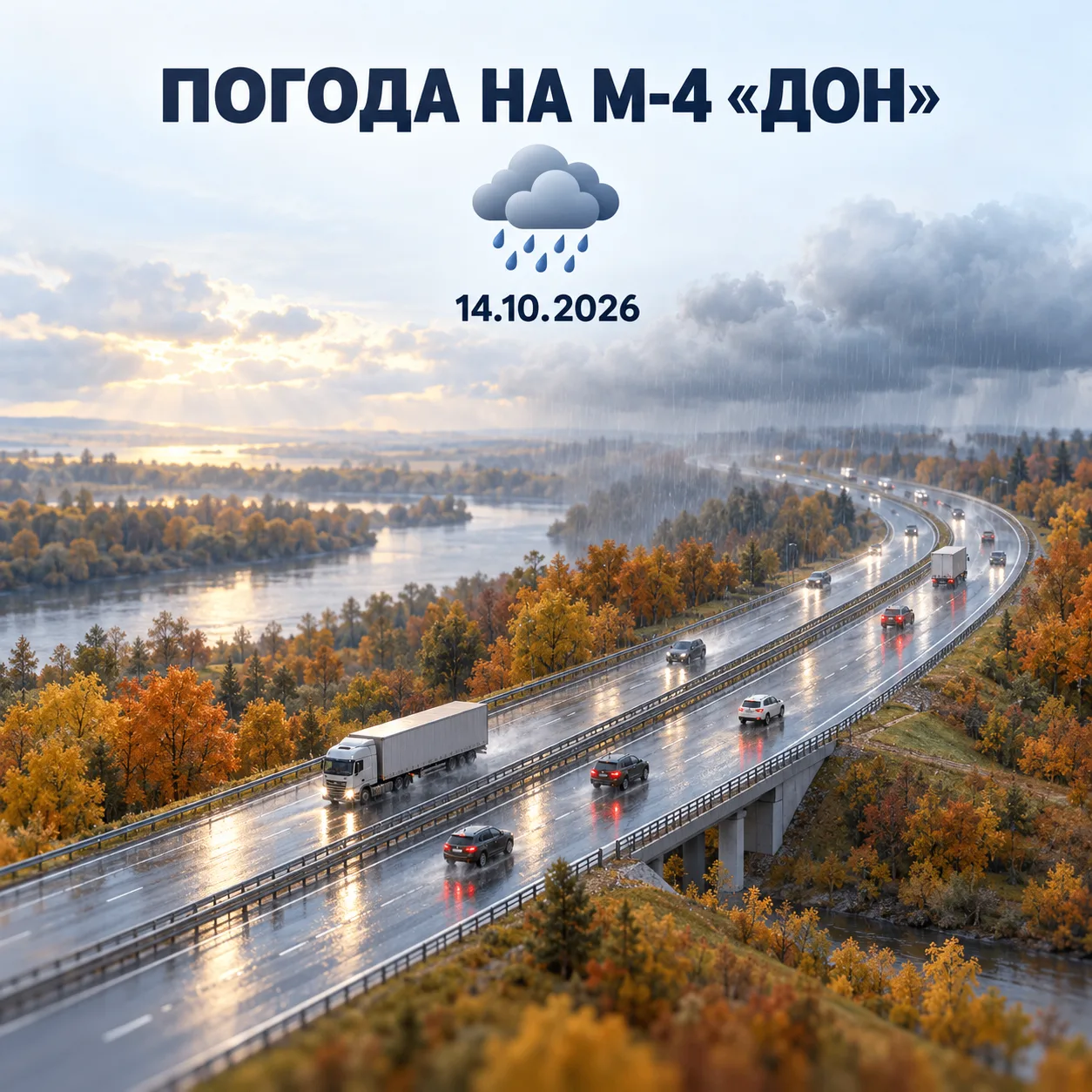 🌧 Погода на М-4 «Дон» — 14 октября