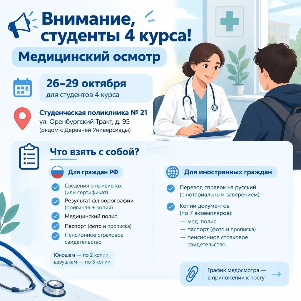 🩺 Внимание, студенты 4 курса! Медицинский осмотр!