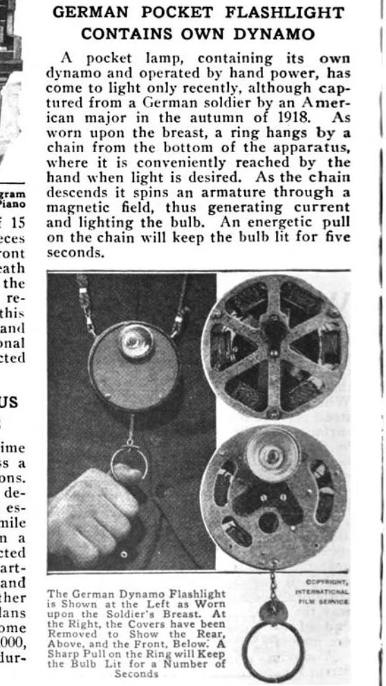 Во время Первой мировой войны немецкие солдаты пользовались нагрудными фонариками, внут...