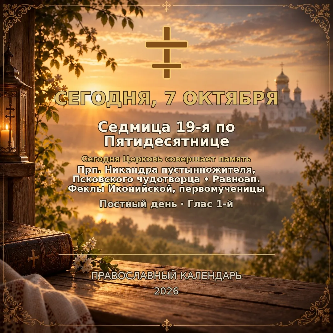 ☦ Православный календарь. 7 октября 2026 года, среда