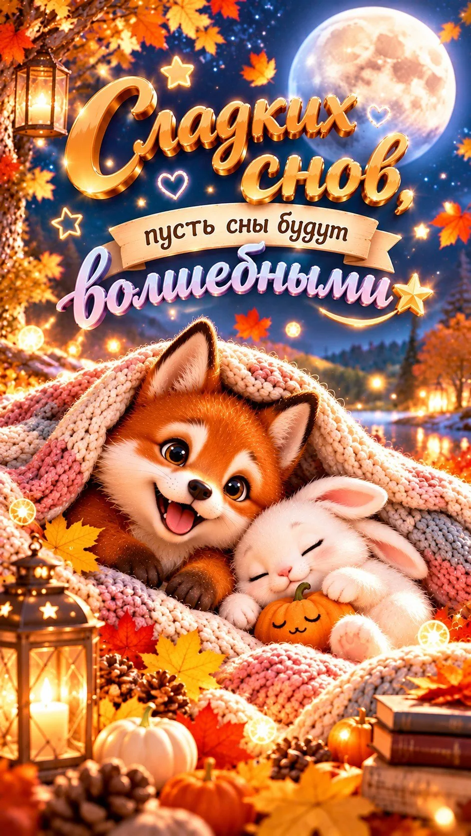 Сладких снов! Пусть сны будут волшебными, как эта осенняя ночь, где под тёплым пледом у...
