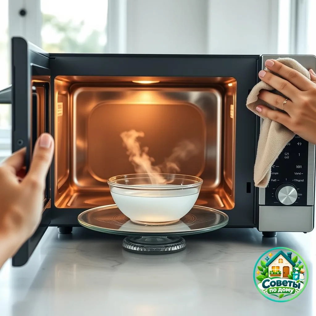 🍽️ Как отмыть микроволновку от жира паром уксуса