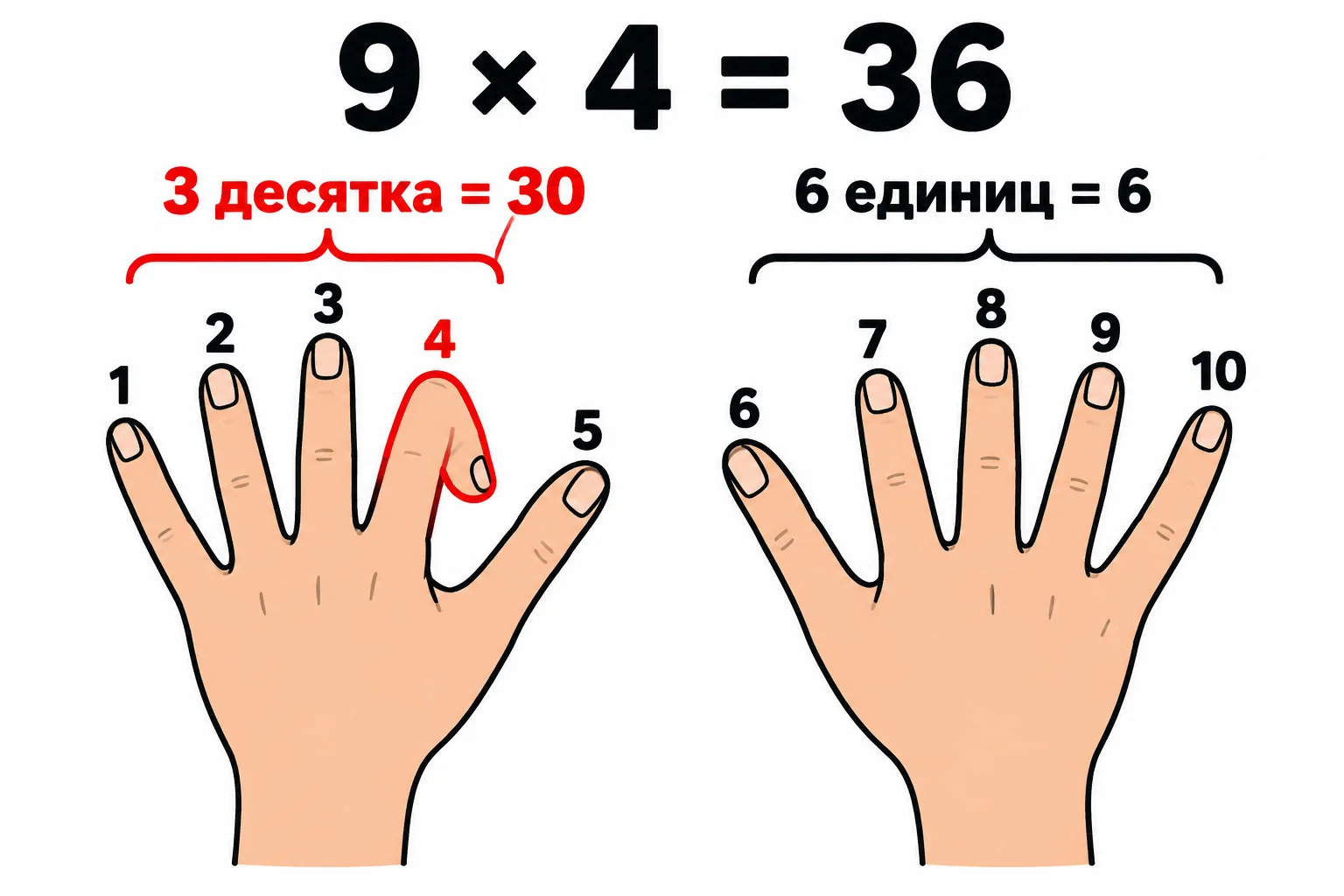 А знаете ли вы, что пальцами  рук можно умножать на 9?