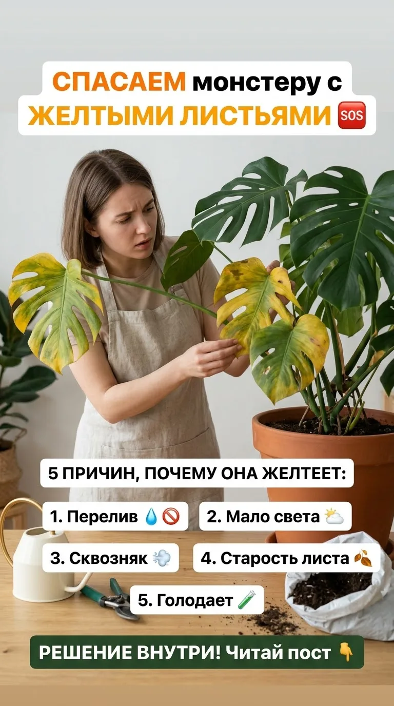 🆘 Спасаем монстеру с желтыми листьями