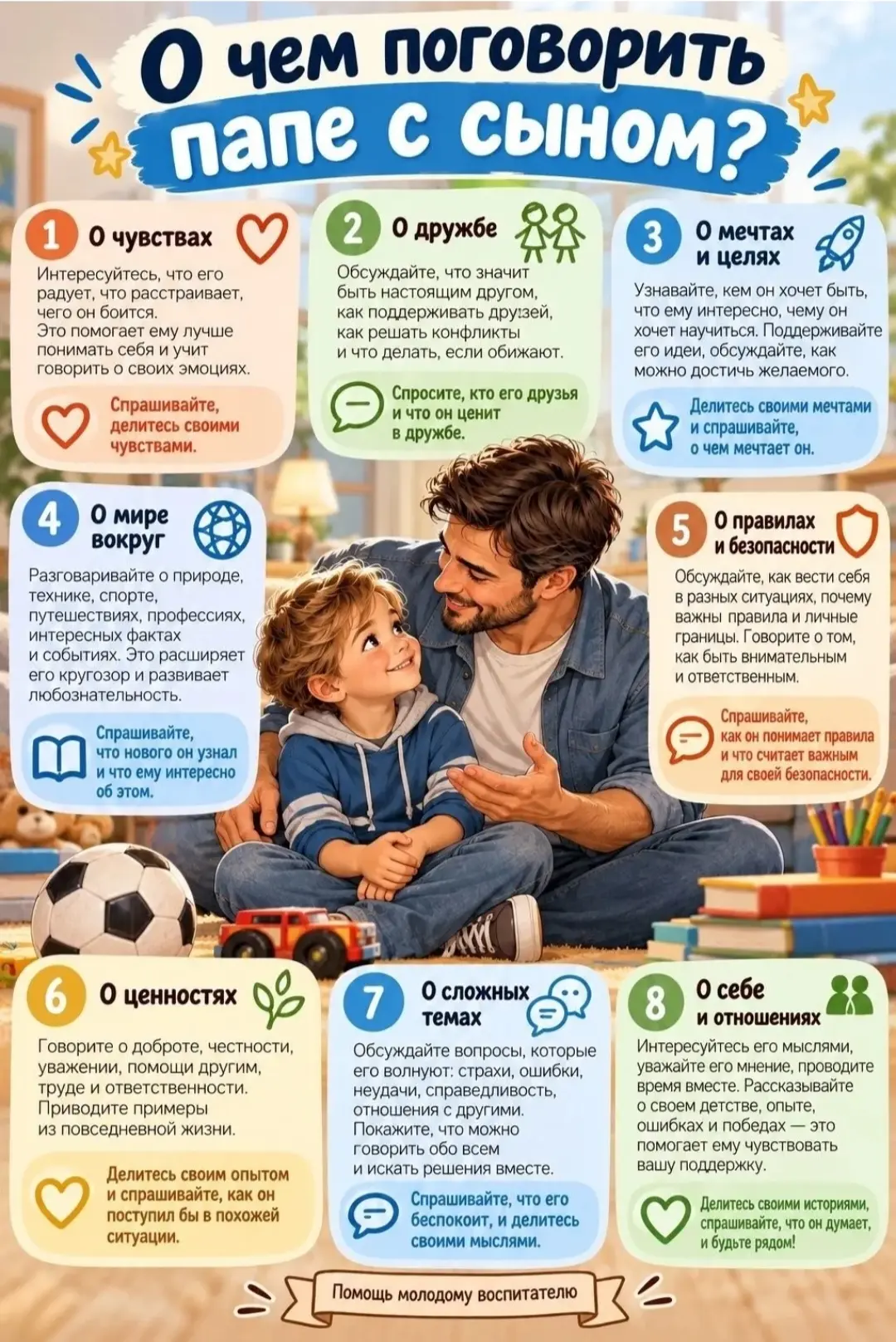 🧔О чём поговорить папе с сыном? А с дочкой?🧔 Информационные листы с простыми советами🧔