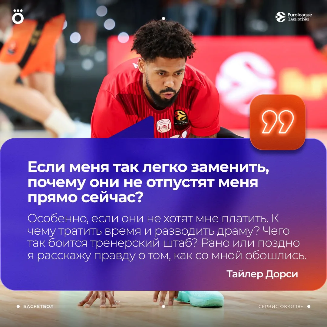 😱 В «Олимпиакосе» разгорается конфликт между Тайлером Дорси и тренерским штабом. Игрок...